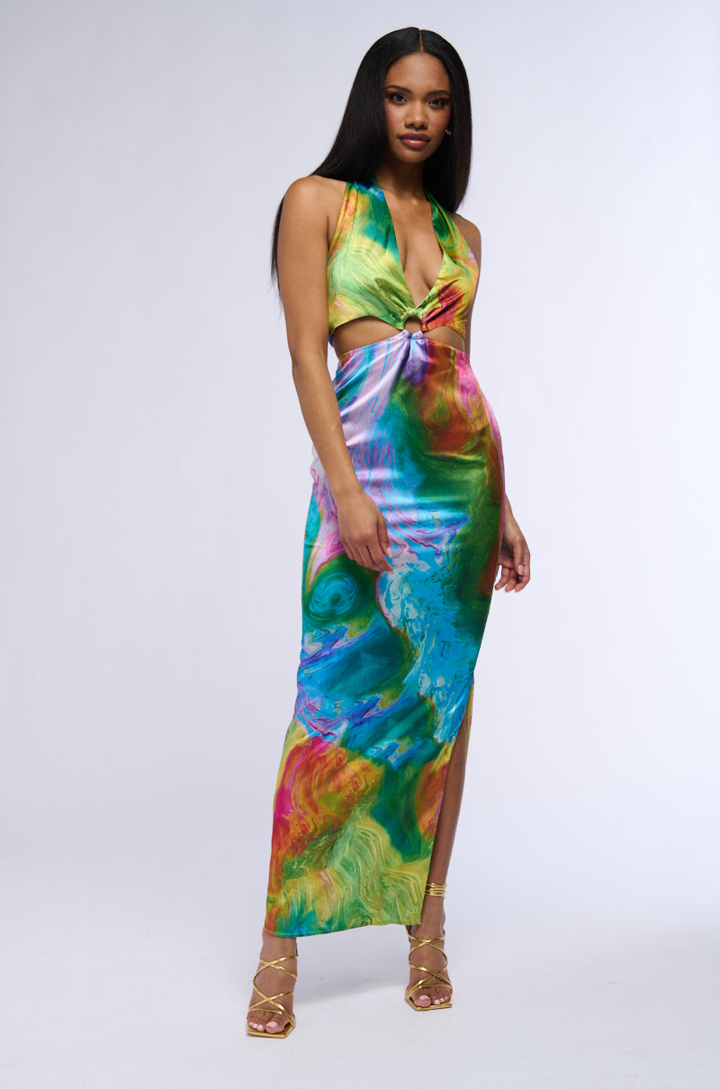 Back View Free Spirit Satin Maxi Dress