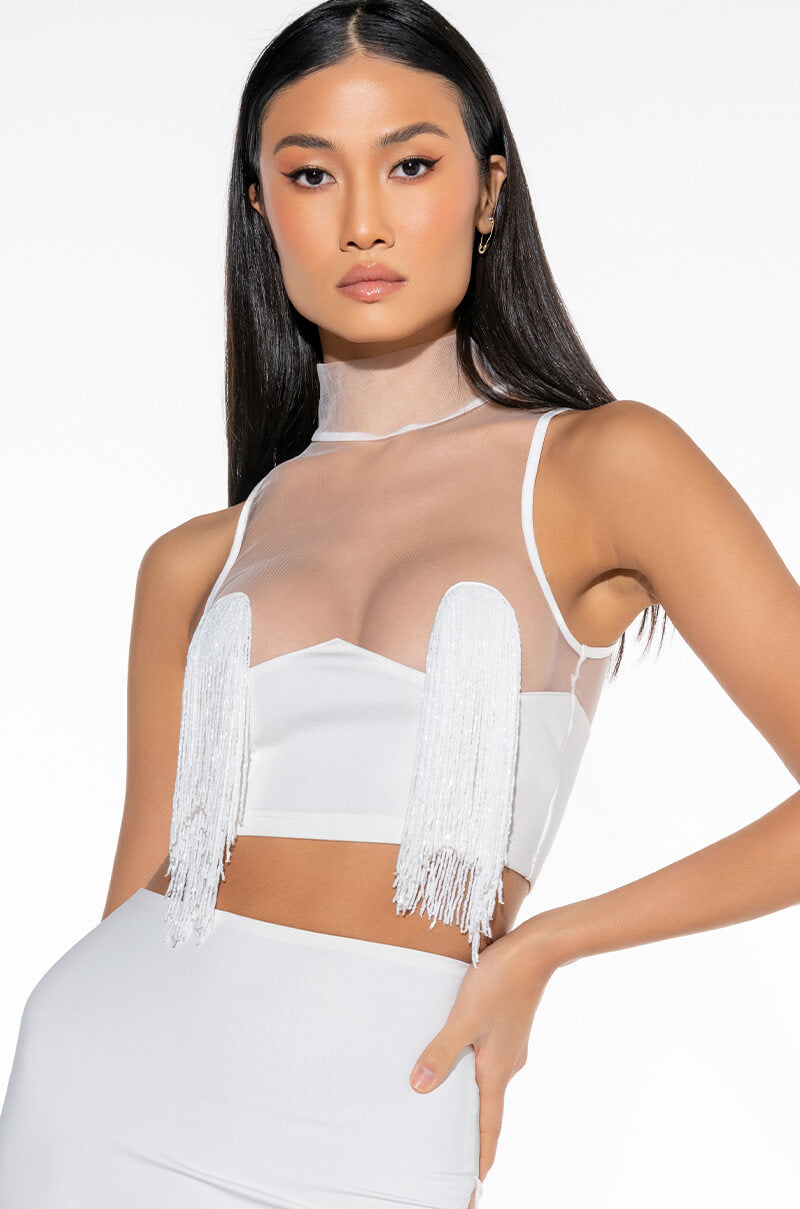 Side View Free The Tassel Cropped Mock Neck Tank