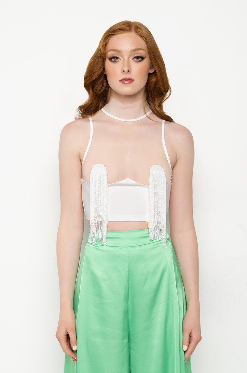 Back View Free The Tassel Cropped Mock Neck Tank