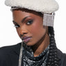 Front View French Girl Chic Teddy Beret With Rhinestone Pin