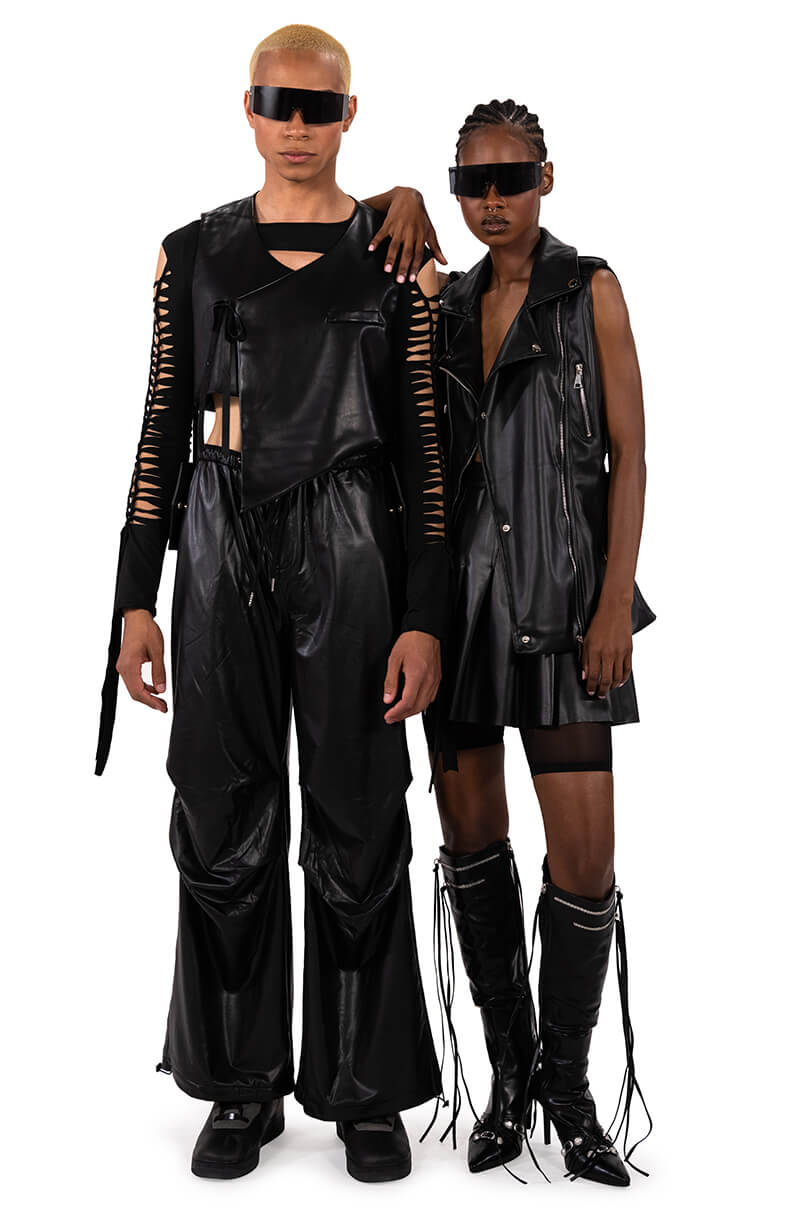 Extra View Fresh Out The Runway Cropped Asymmetrical Faux Leather Vest