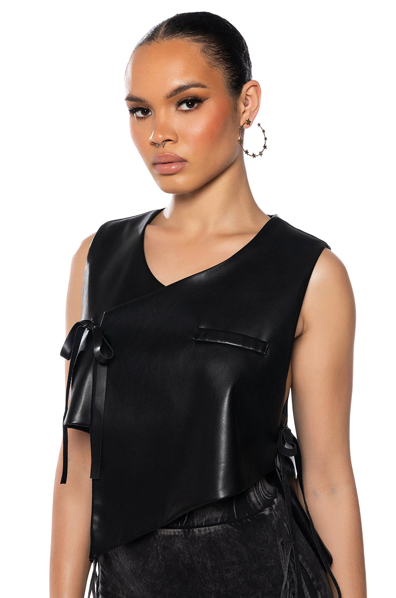 BIA CROPPED ASYMMETRICAL FAUX LEATHER VEST view 0