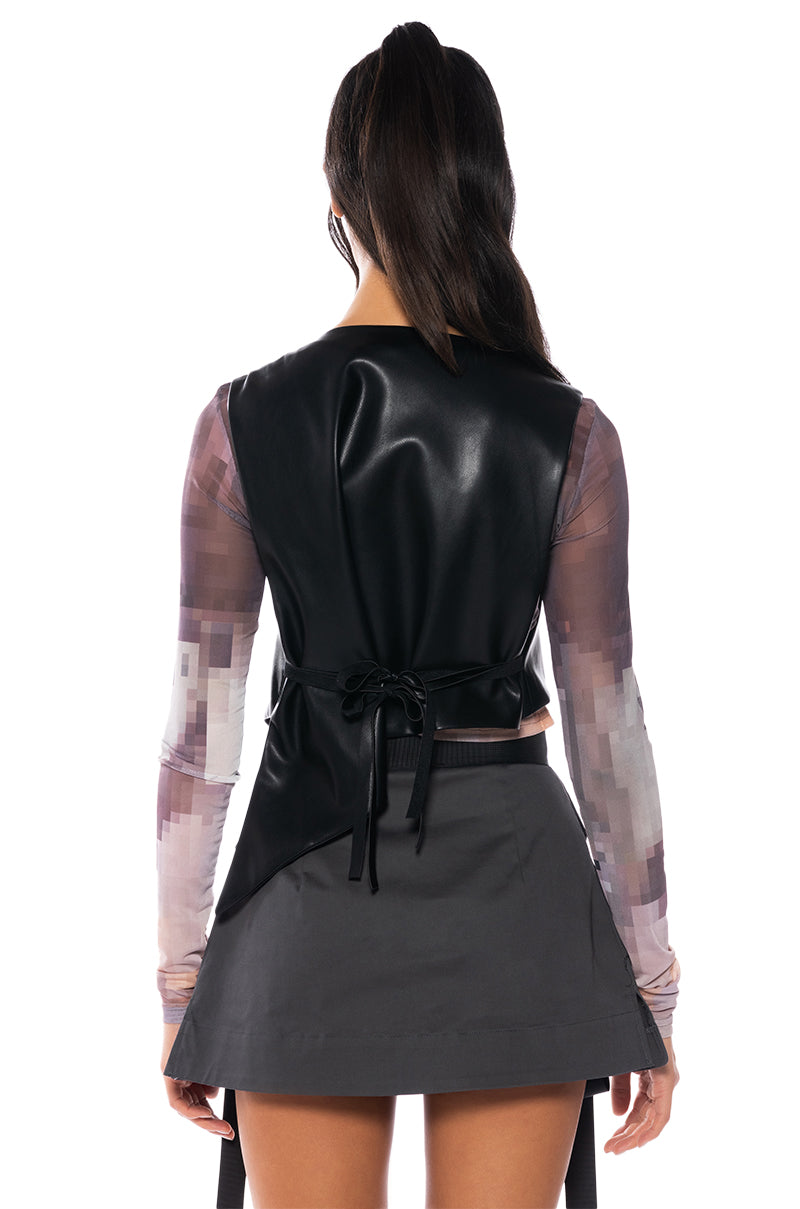 Extra View Fresh Out The Runway Cropped Asymmetrical Faux Leather Vest