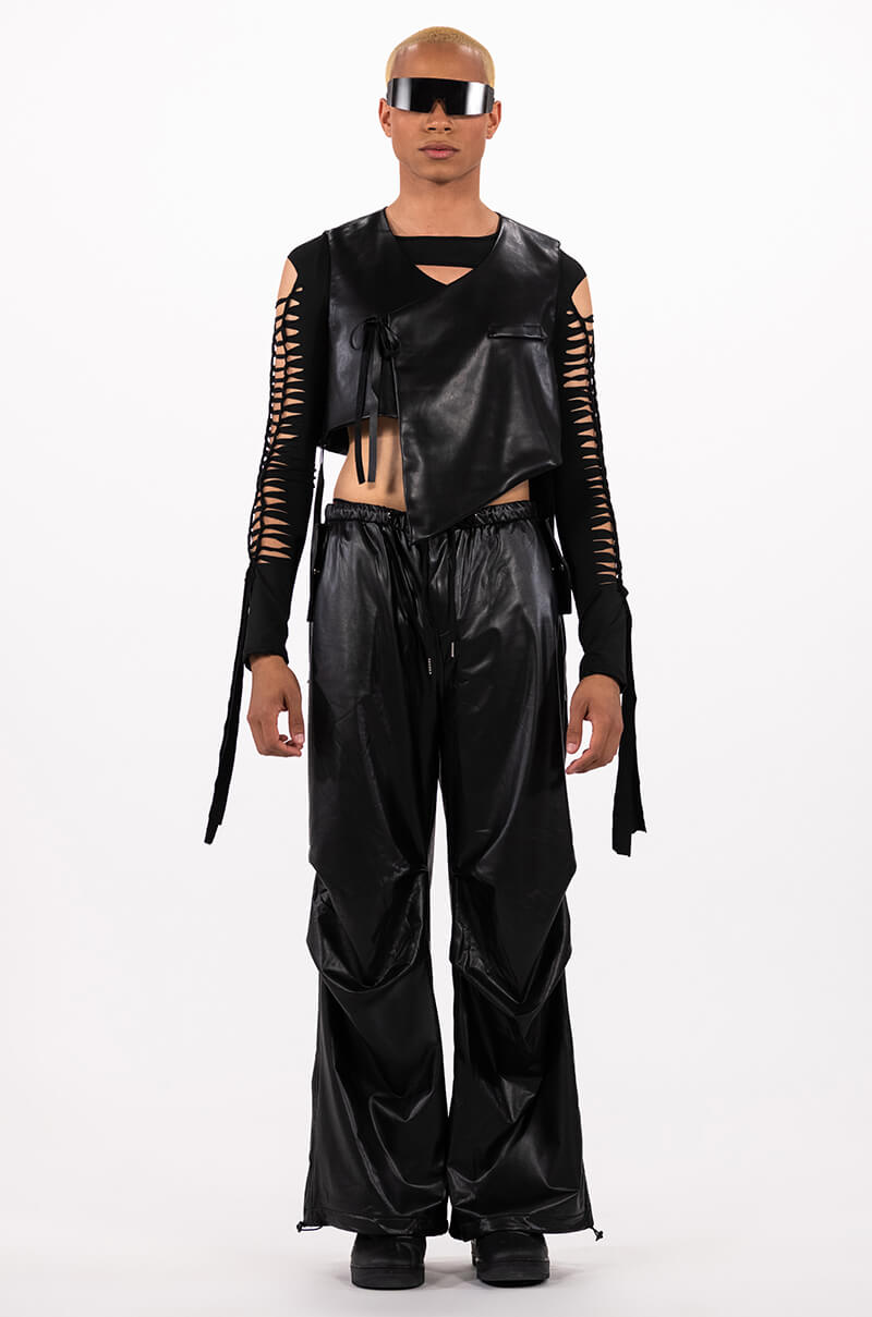 Extra View Fresh Out The Runway Cropped Asymmetrical Faux Leather Vest