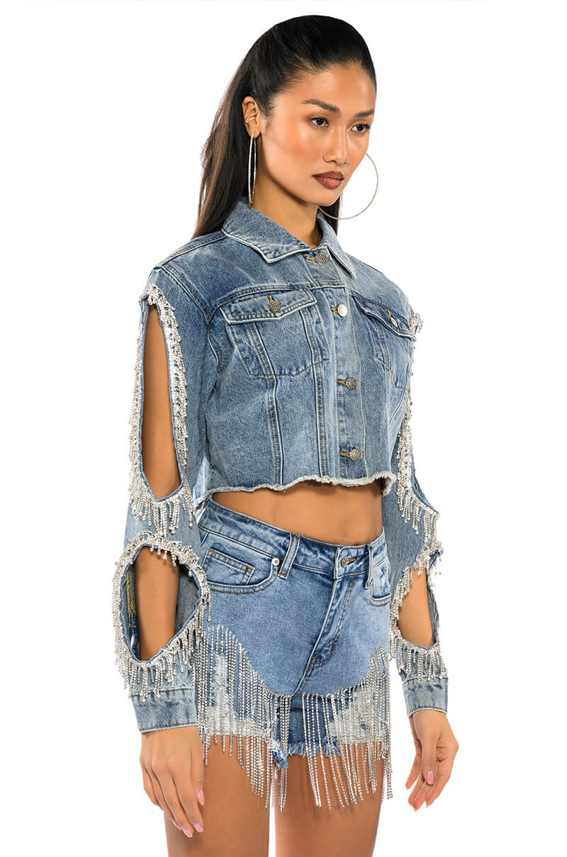 Detail View Fresh Out The Runway Rhinestone Denim Short