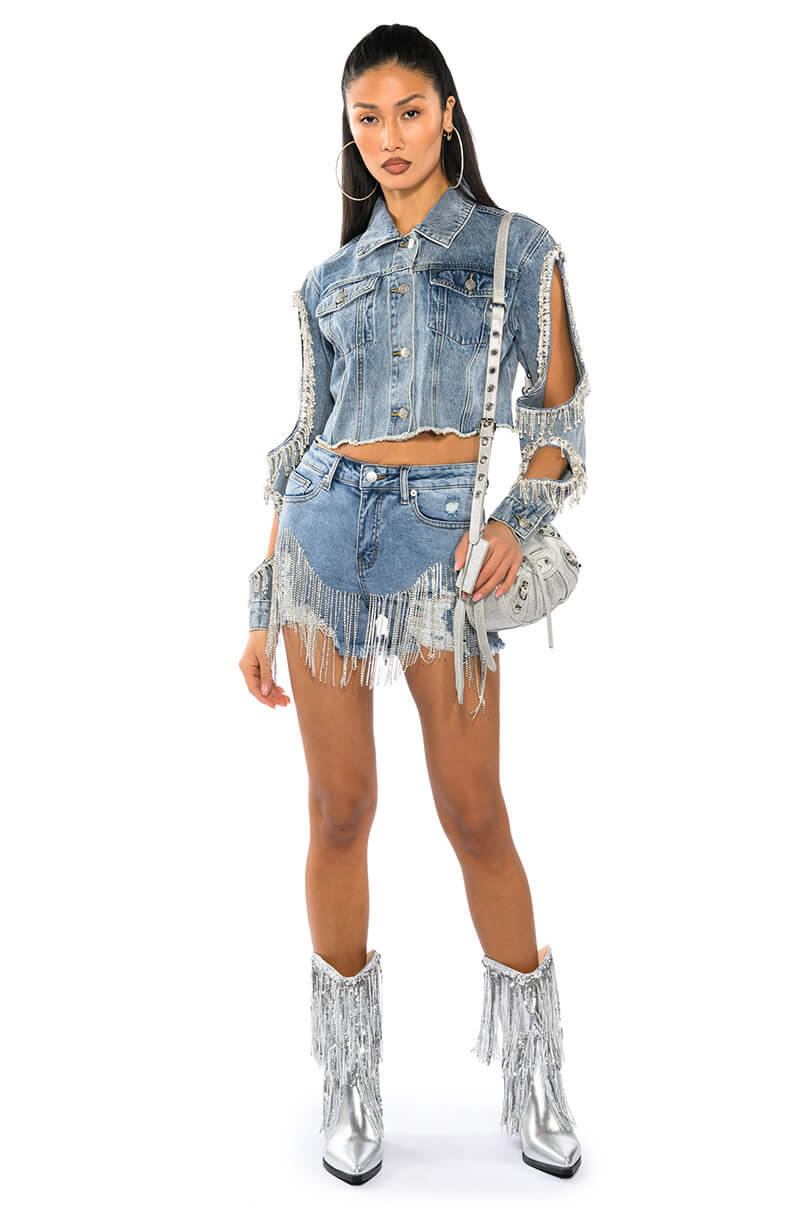 Full View Fresh Out The Runway Rhinestone Denim Short