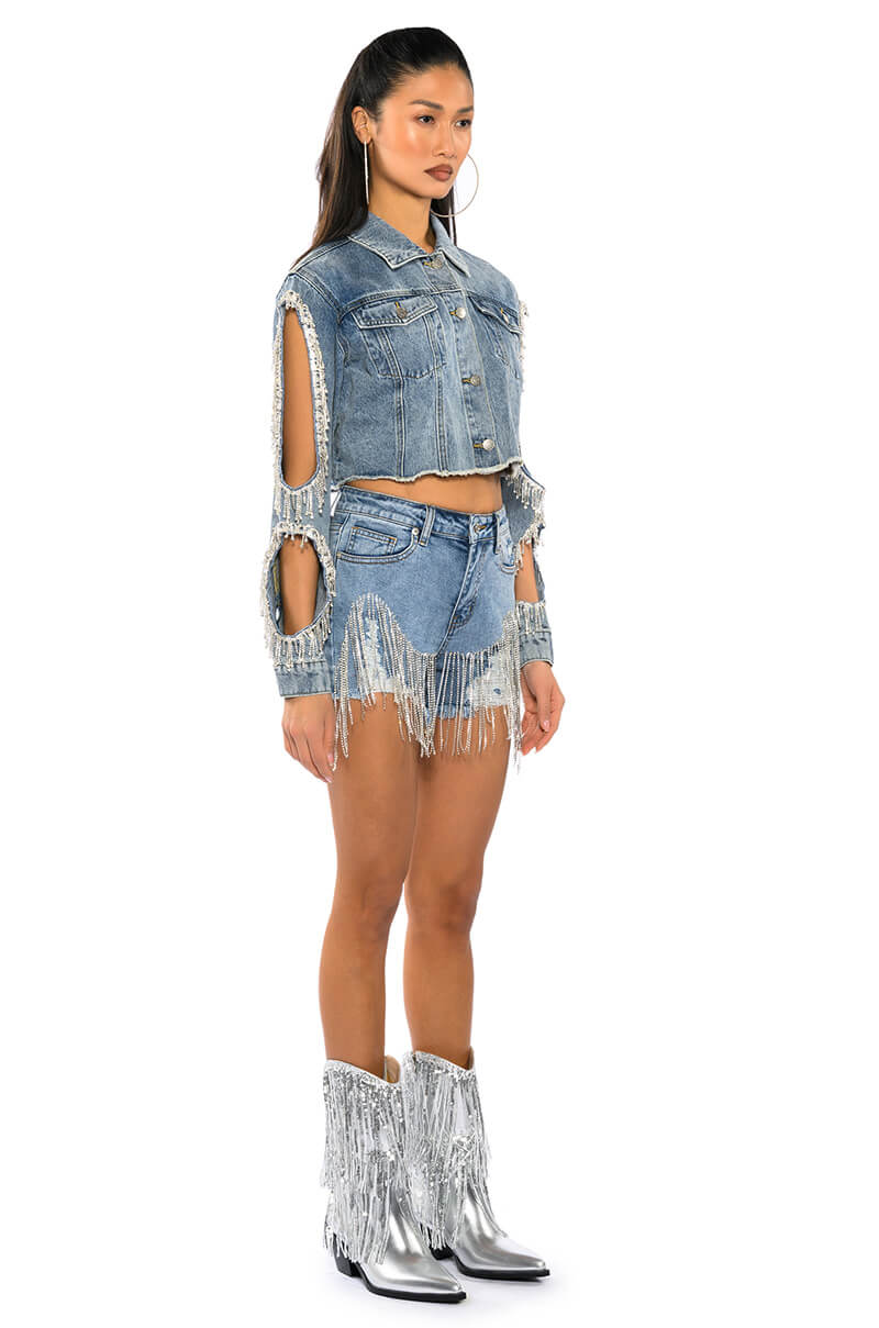 Extra View Fresh Out The Runway Rhinestone Denim Short