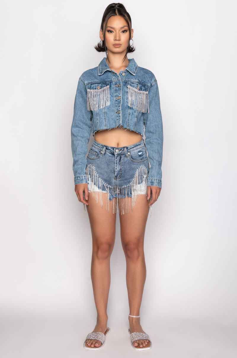 Extra View Fresh Out The Runway Rhinestone Denim Short
