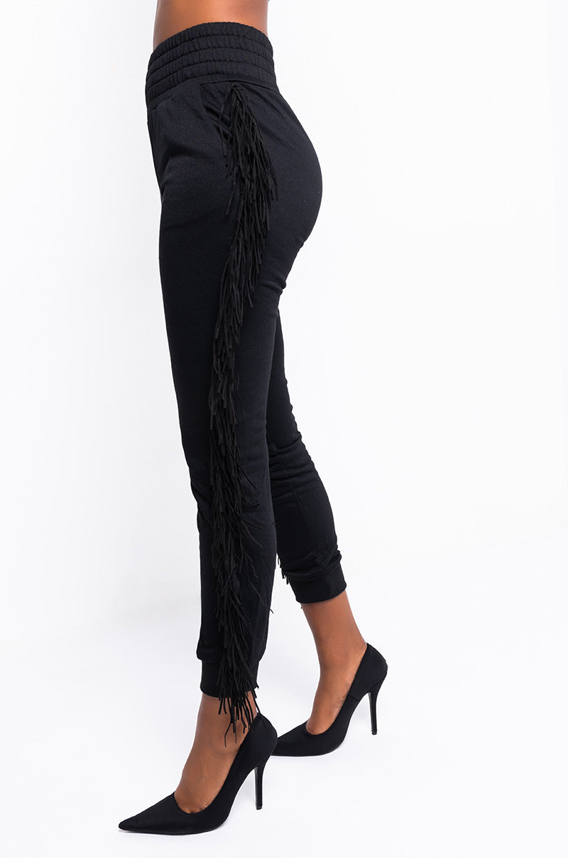 Side View Fringe All The Way Jogger in Black 1