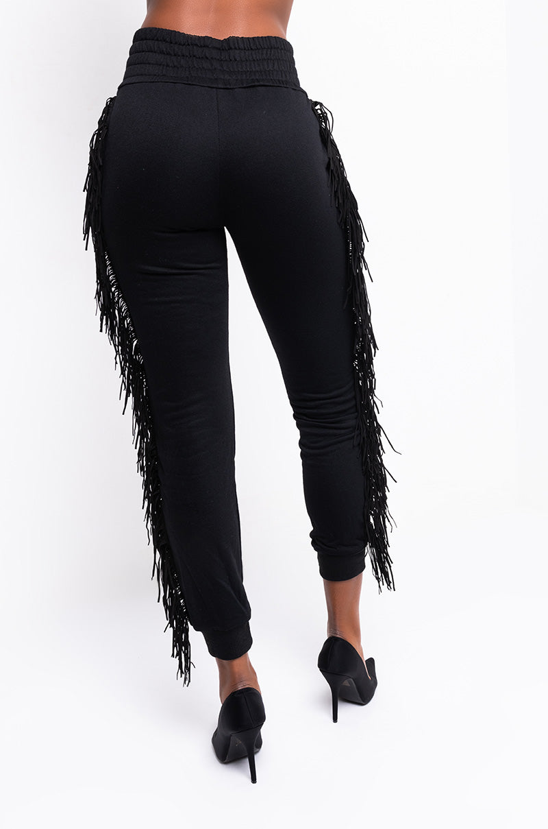 Back View Fringe All The Way Jogger in Black 2