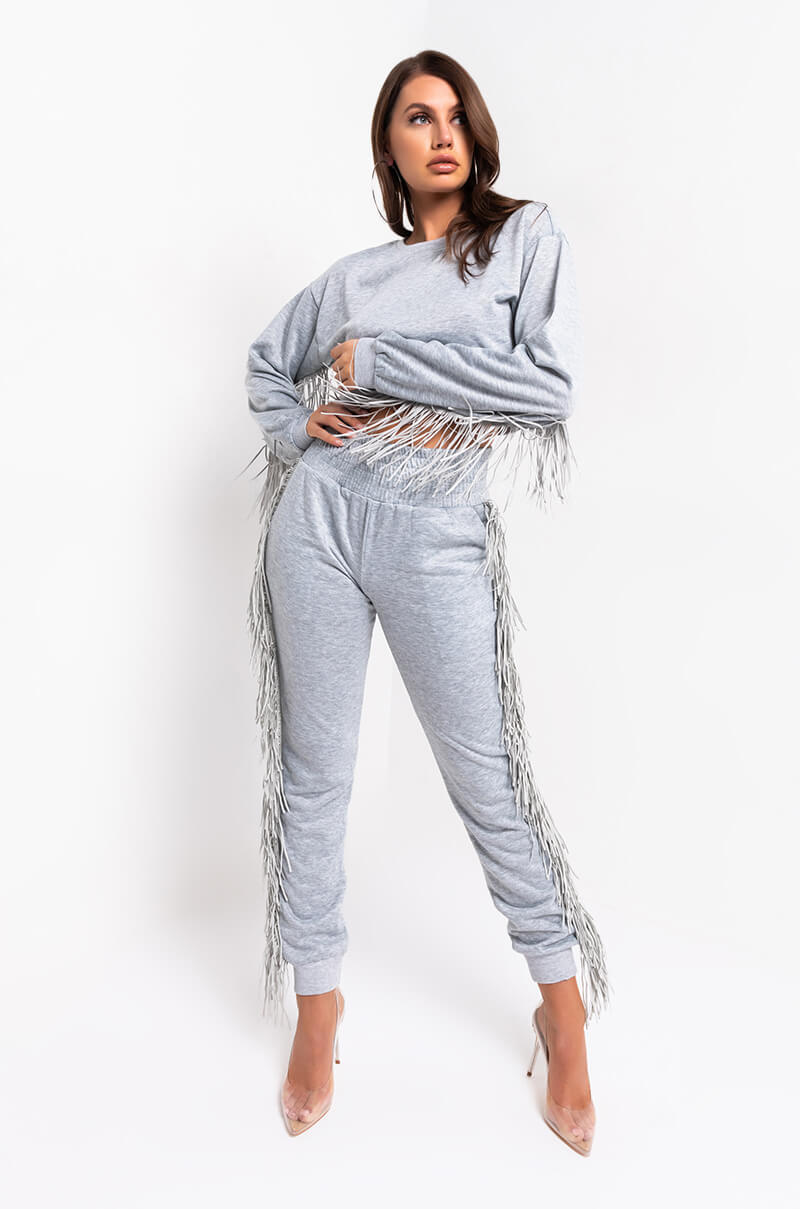 Full View Fringe All The Way Jogger in Heather Grey