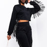 Front View Fringe All The Way Sweatshirt in Black