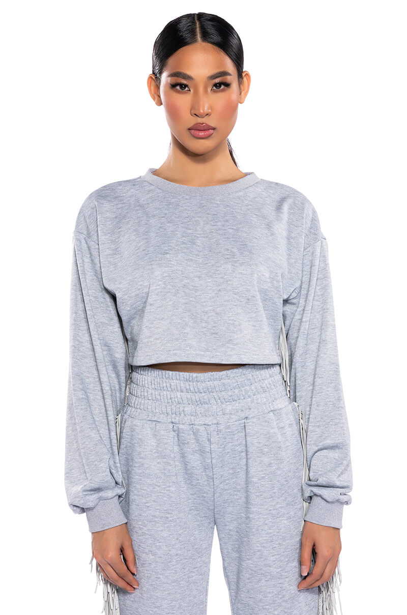 Front View Fringe All The Way Sweatshirt