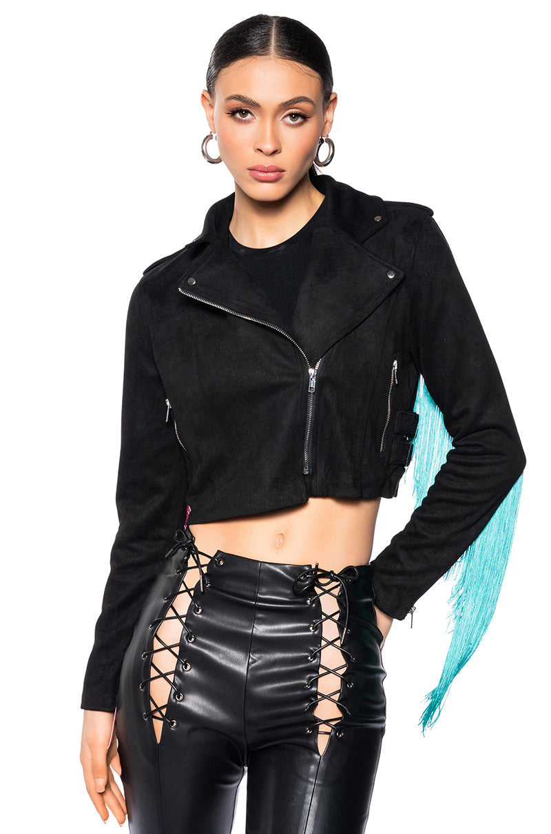 FRINGE BACK LIGHT WEIGHT MOTO JACKET view 0
