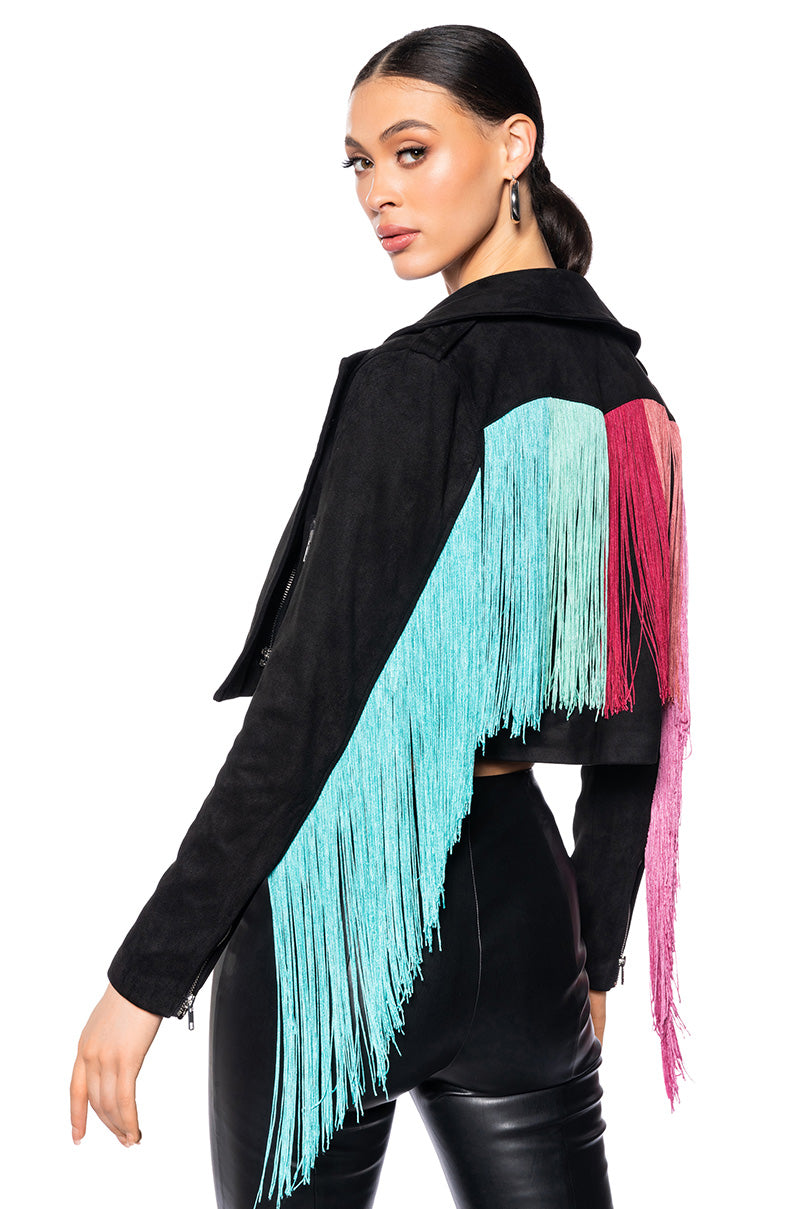 Back View Fringe Back Lightweight Moto Jacket