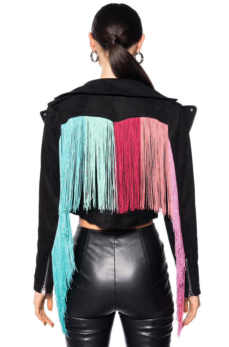 Extra View Fringe Back Lightweight Moto Jacket
