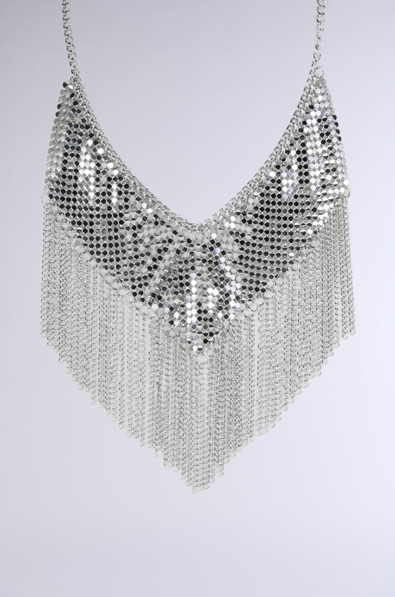 Back View Fringe Femme Necklace In Silver 2
