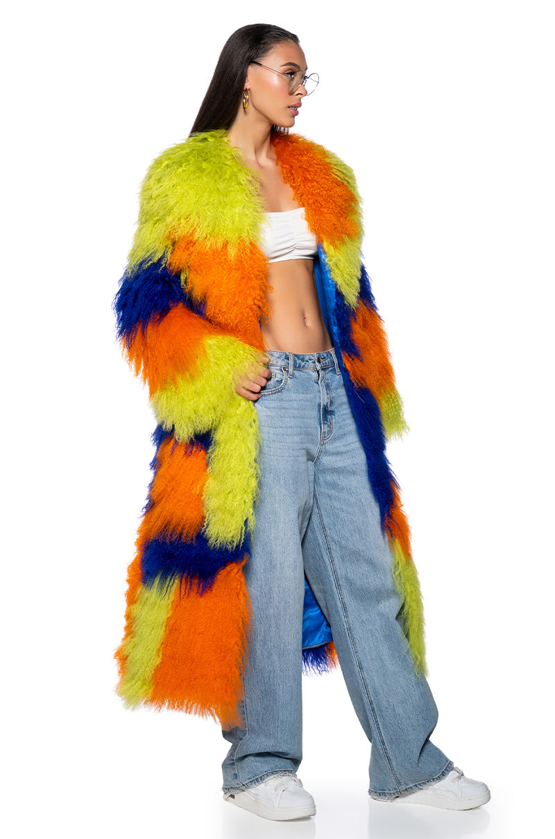 Back View Friyay Real Mohair Fur Colorblock Trench Coat view 3