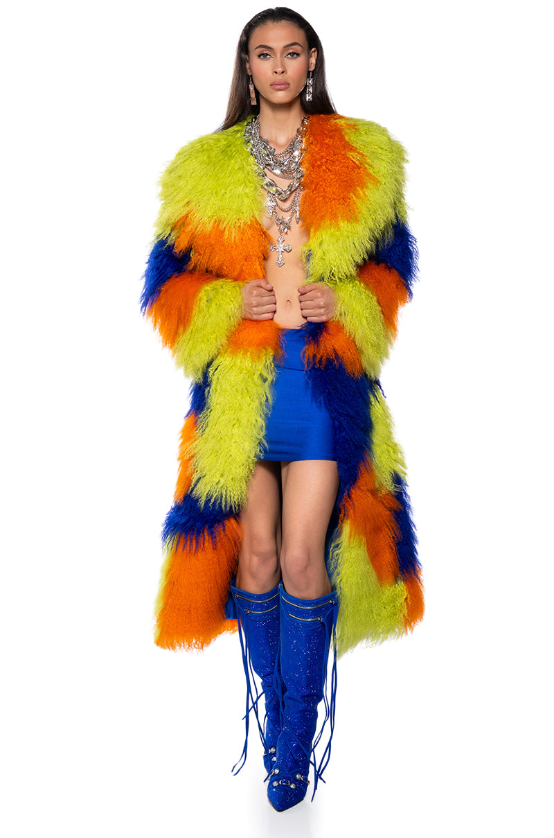Full View Friyay Real Mohair Fur Colorblock Trench Coat view 5