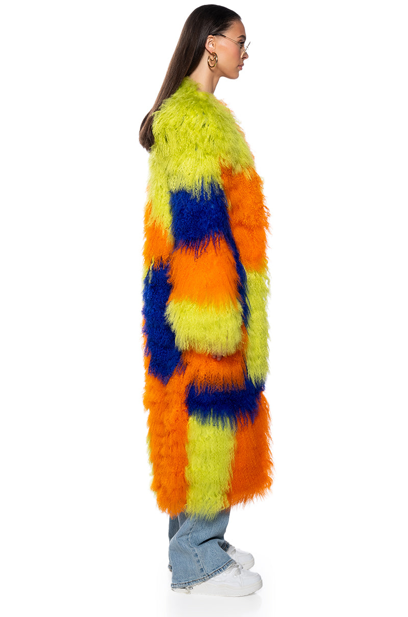 Extra View Friyay Real Mohair Fur Colorblock Trench Coat view 7