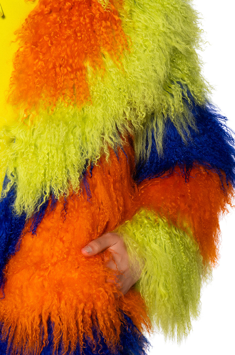 Extra View Friyay Real Mohair Fur Colorblock Trench Coat view 9