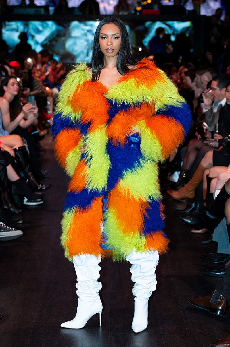 Extra View Friyay Real Mohair Fur Colorblock Trench Coat view 13