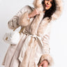 Front View From The Yukon Faux Fur Trimmed Hooded Jacket in Beige