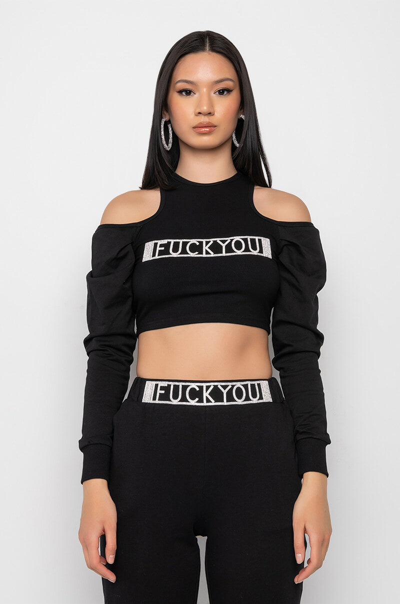 Back View Fu Very Much Cold Shoulder Sweatshirt