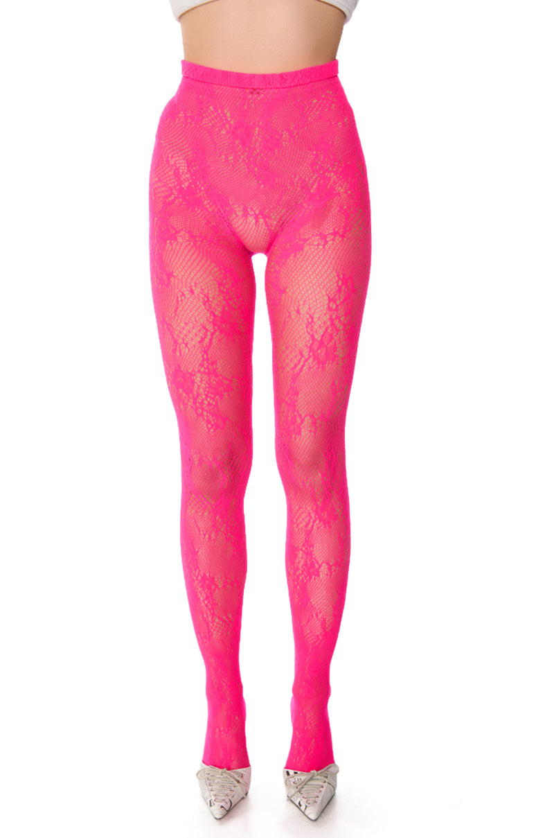 Front View Fuchsia All Over Lace Tight