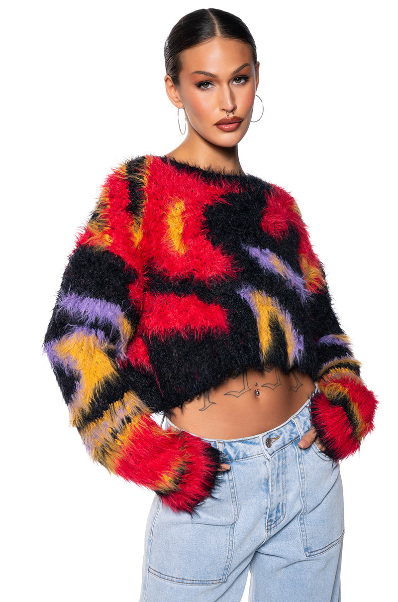 FULL OF CONFIDENCE CROPPED FUZZY SWEATER view 0
