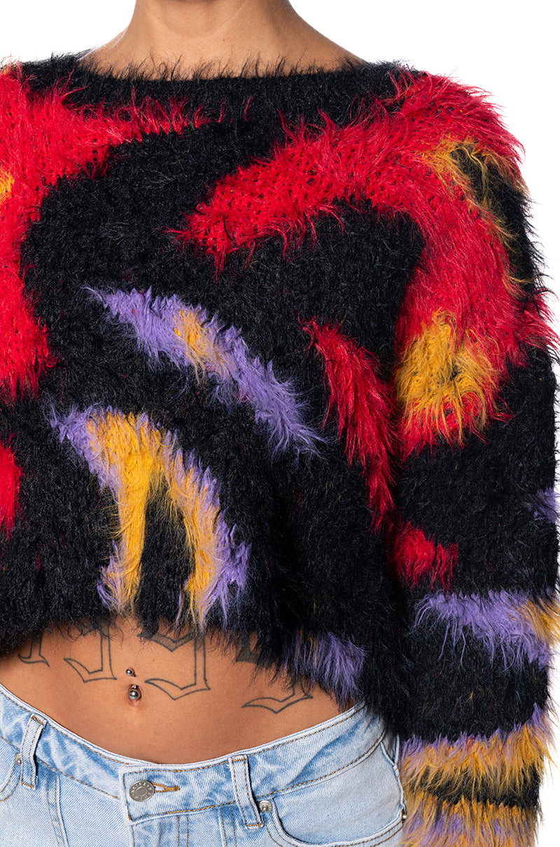 Extra View Full Of Confidence Cropped Fuzzy Sweater