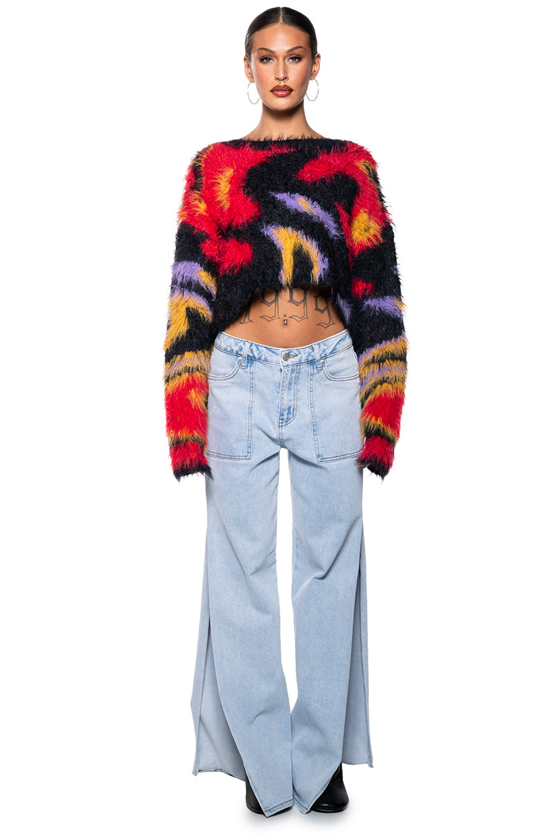Extra View Full Of Confidence Cropped Fuzzy Sweater