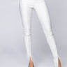 Front View Full Of Secrets Vegan Leather Trouser in White