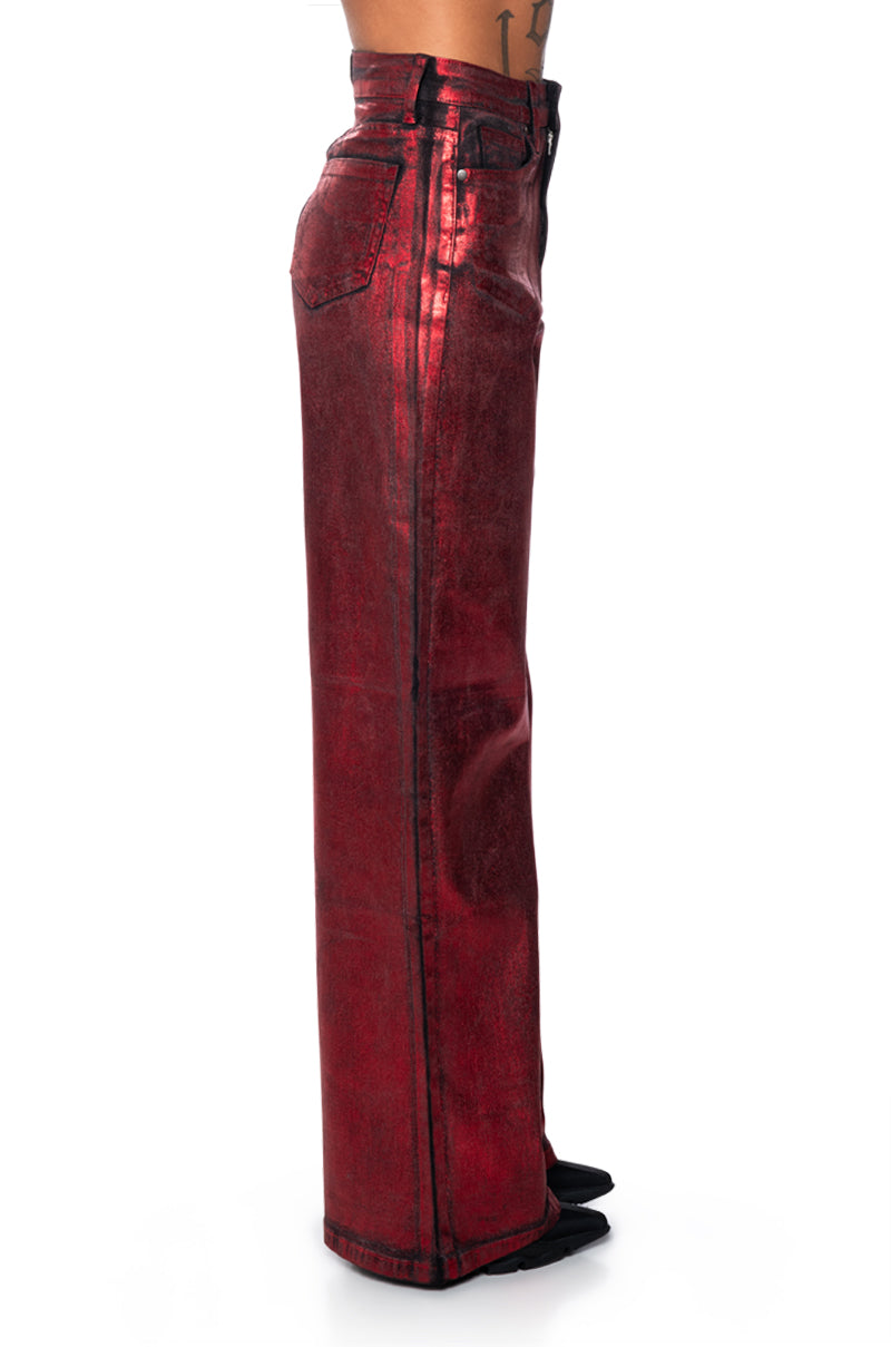 Full View Full Ride Metallic Straight Leg Jeans In Red
