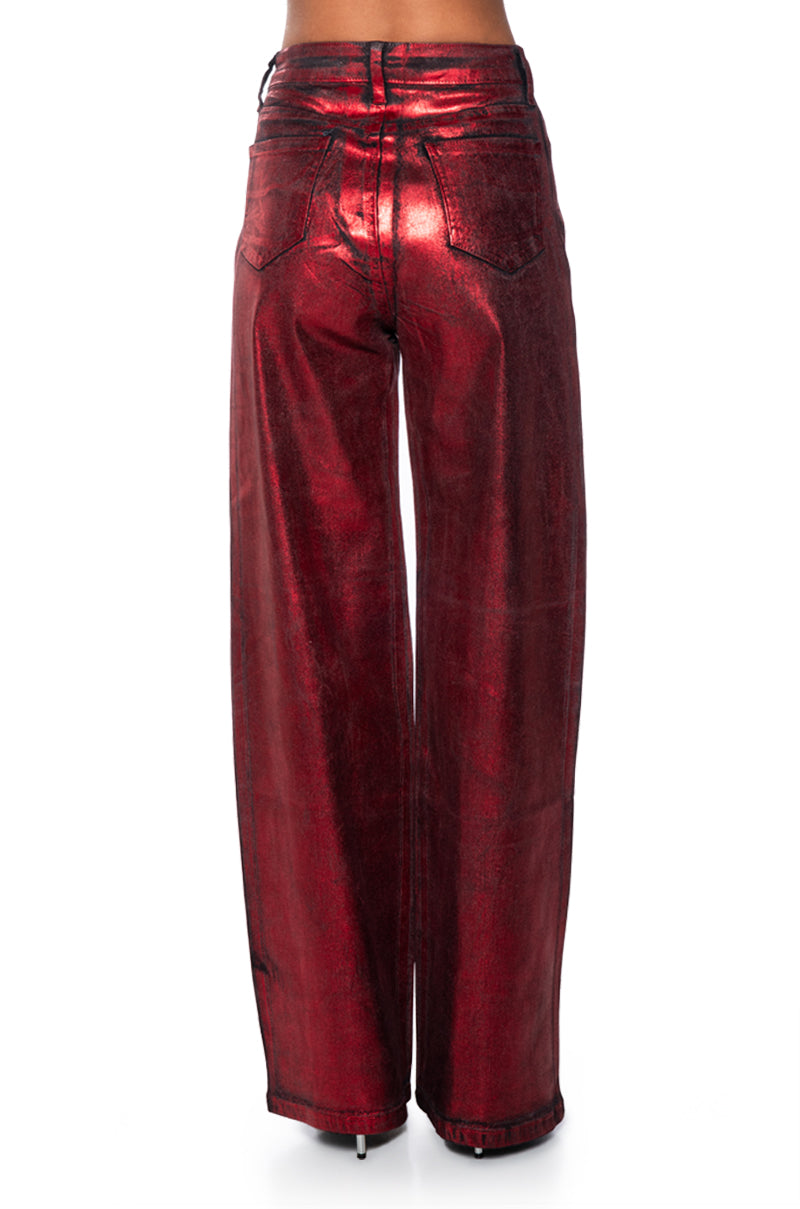 Extra View Full Ride Metallic Straight Leg Jeans In Red
