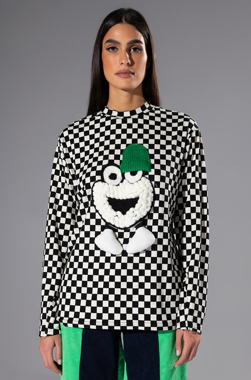 Front View Fun Times Checkered Top