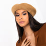 Front View Fuzzy Beret in Beige