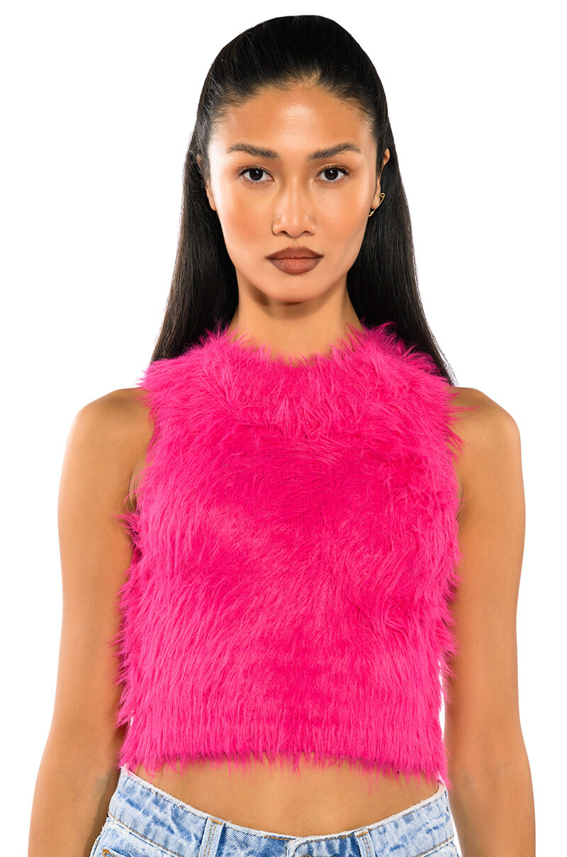 Front View Fuzzy Mood Sleeveless Top