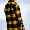 Front View Fuzzy Plaid Long Shacket With Quilted Lining