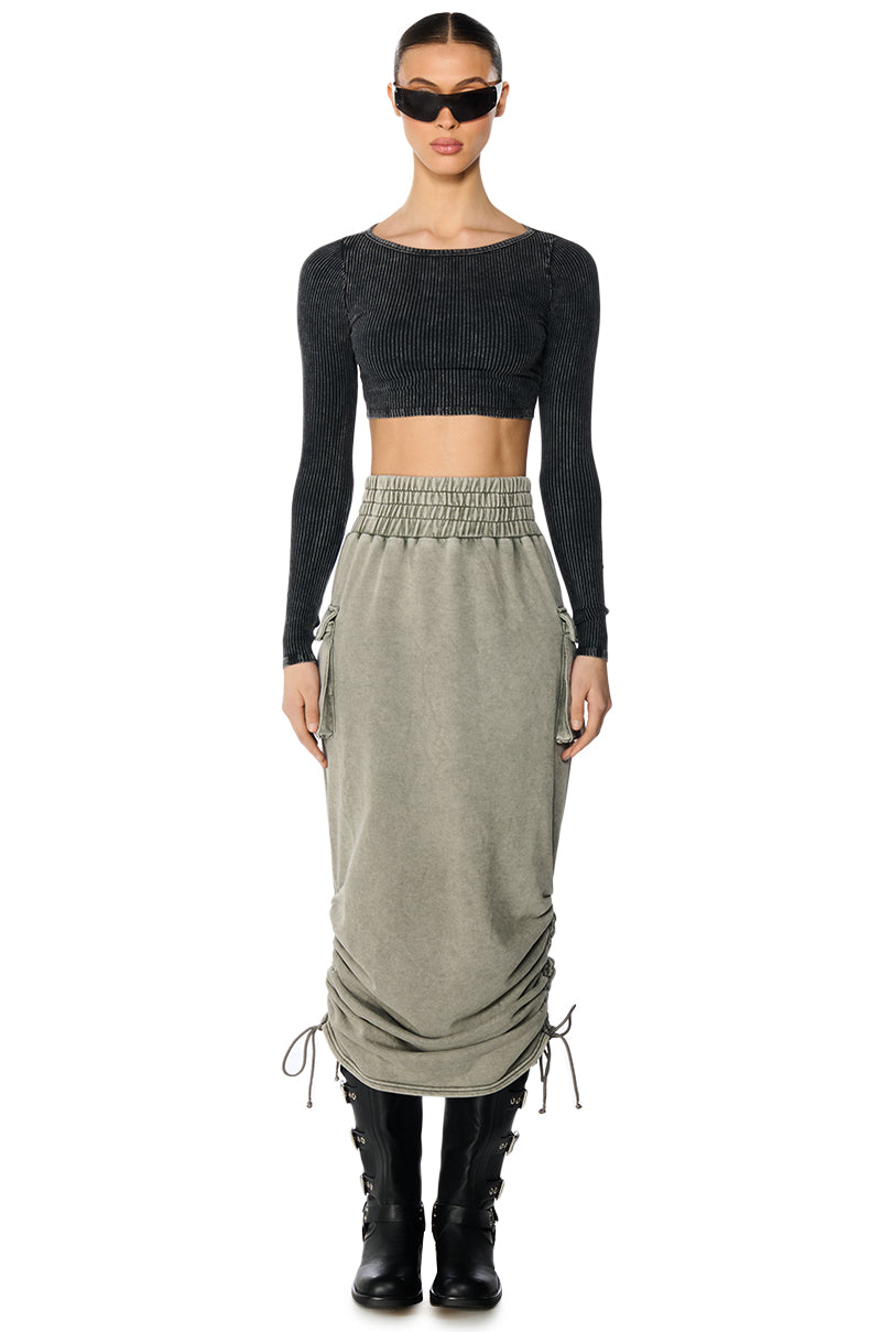 Extra View Gaia Washed Long Sleeve Top In Charcoal 7