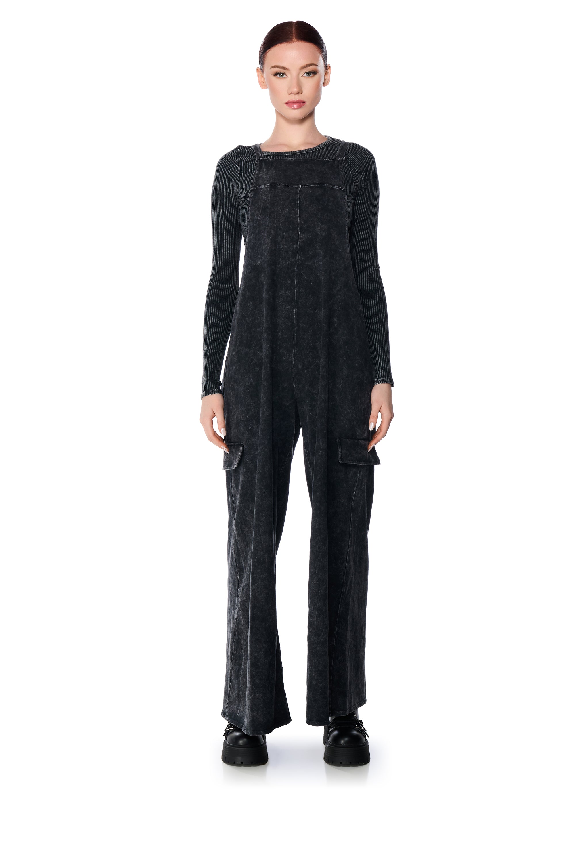 Extra View Gaia Washed Long Sleeve Top In Charcoal 4