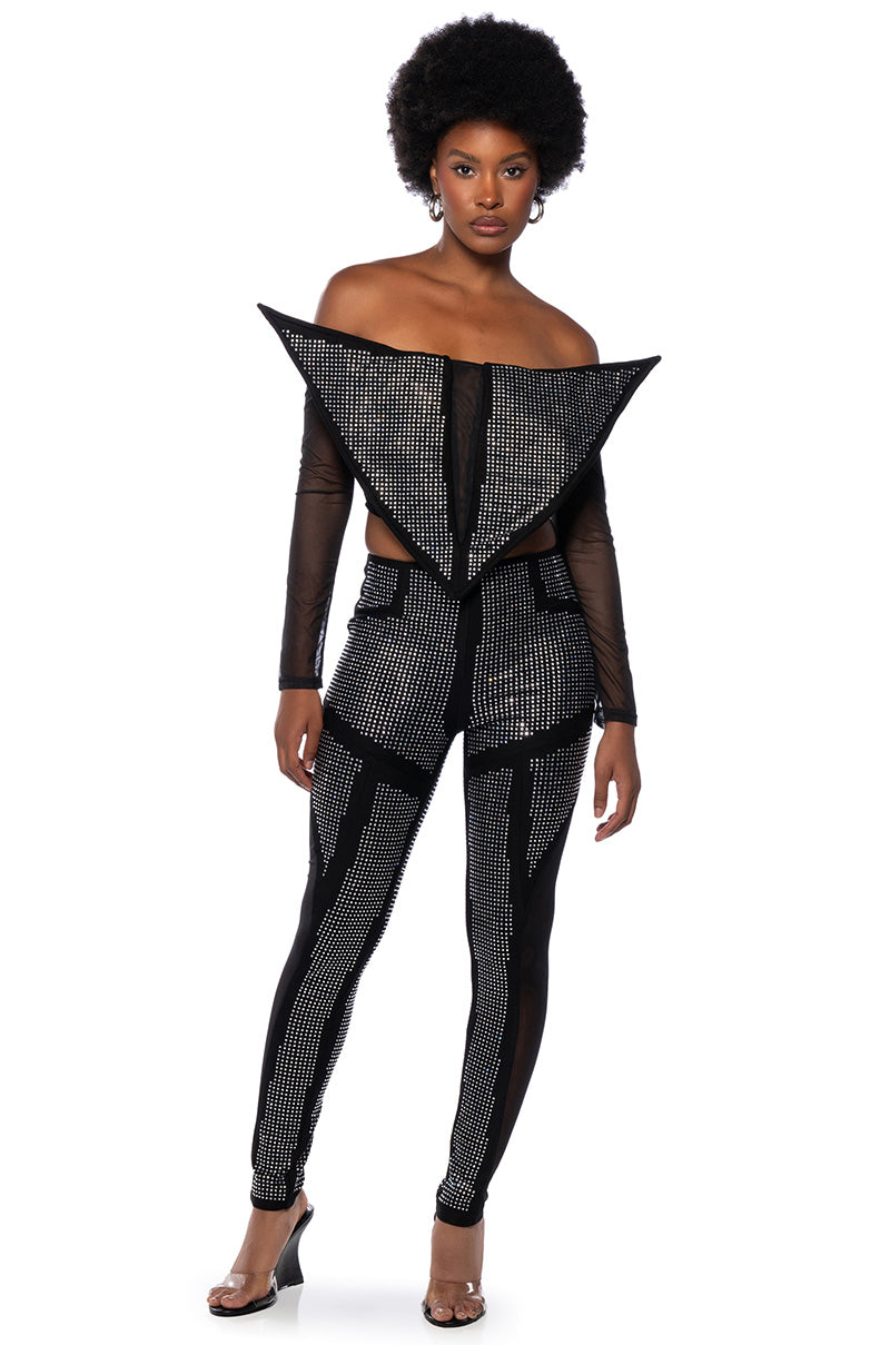Back View Galactic World Embellished Mesh Statement Top