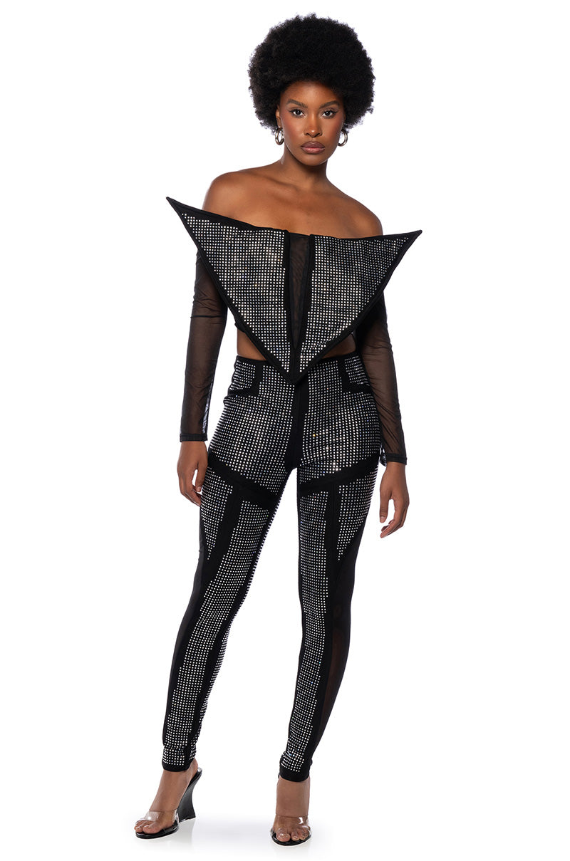 Back View Galactic World Embellished Mesh Statement Top