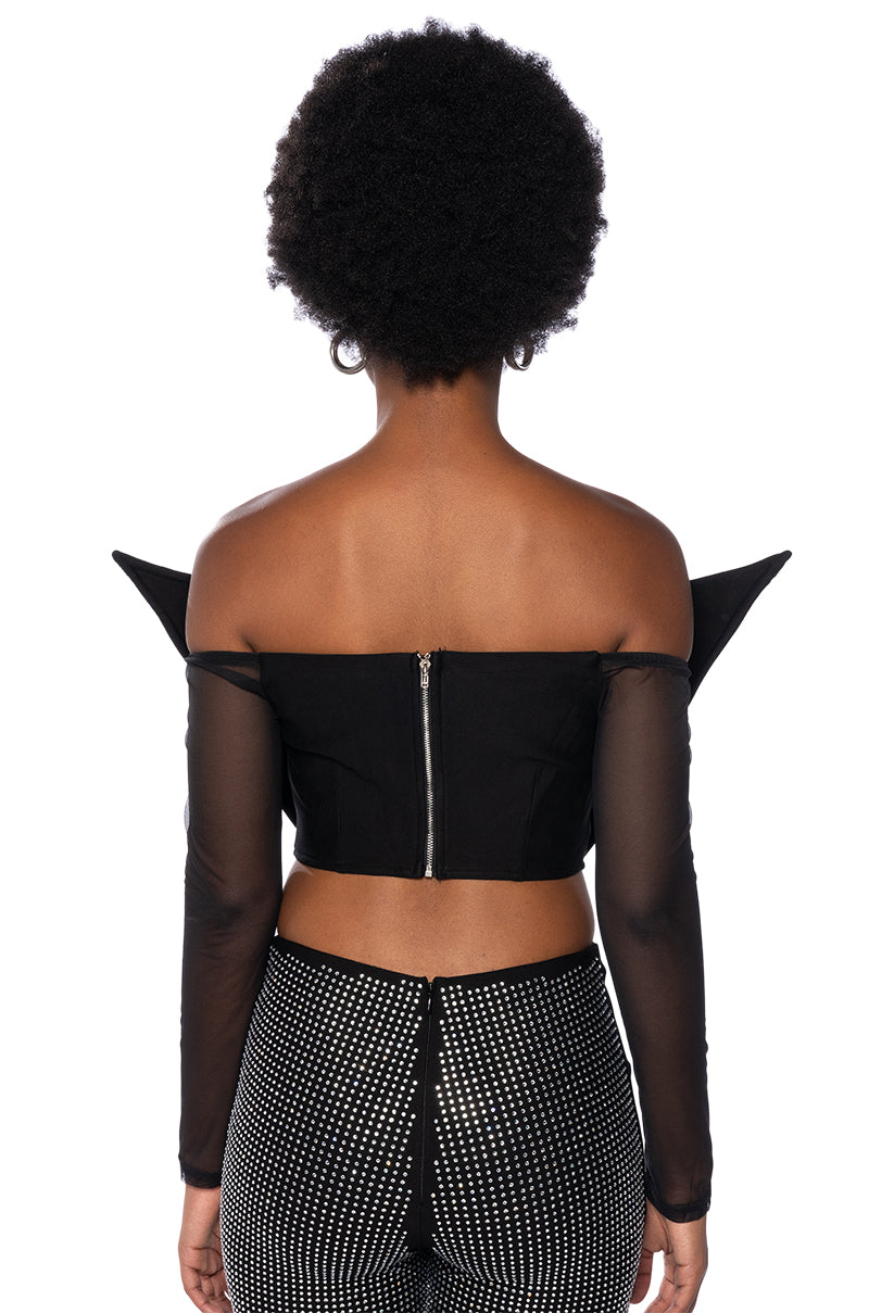 Full View Galactic World Embellished Mesh Statement Top
