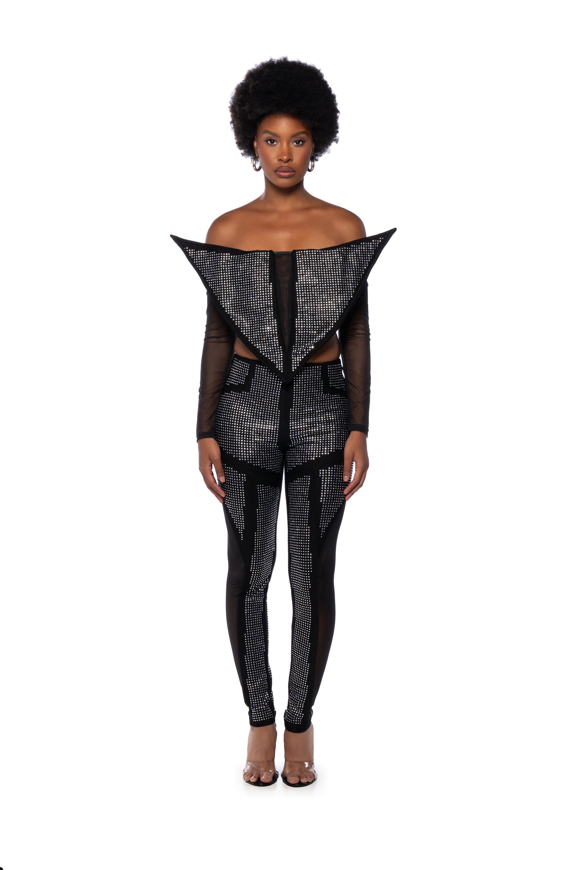 Extra View Galactic World Embellished Mesh Statement Top