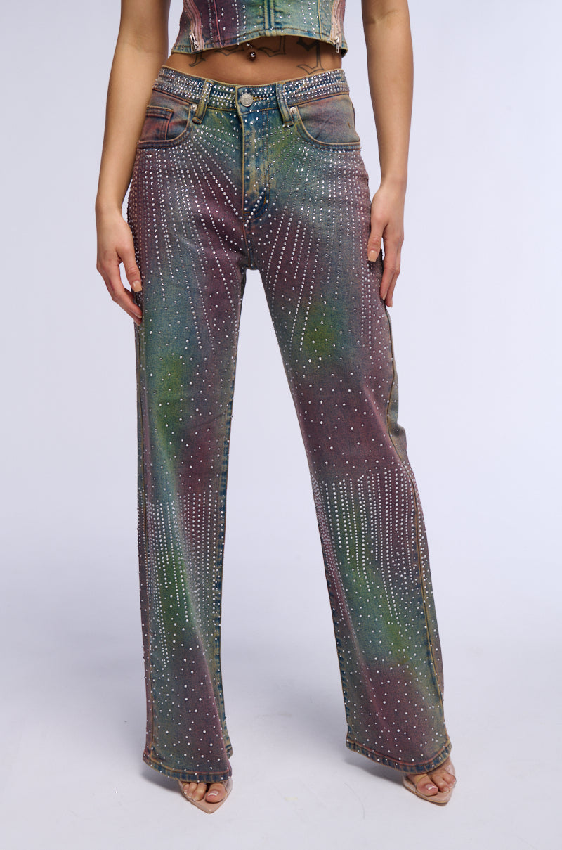 GALAXY GIRL RHINESTONE WIDE LEG DENIM JEANS view 0