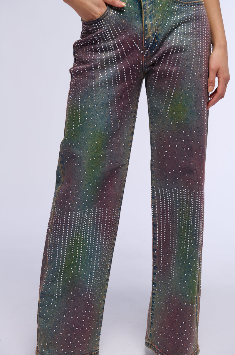 Full View Galaxy Girl Rhinestone Wide Leg Denim Jeans