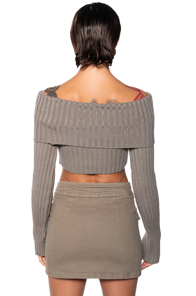 Full View Gale Off The Shoulder Distressed Sweater