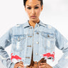 Front View Game On High Embroidered Denim Jacket