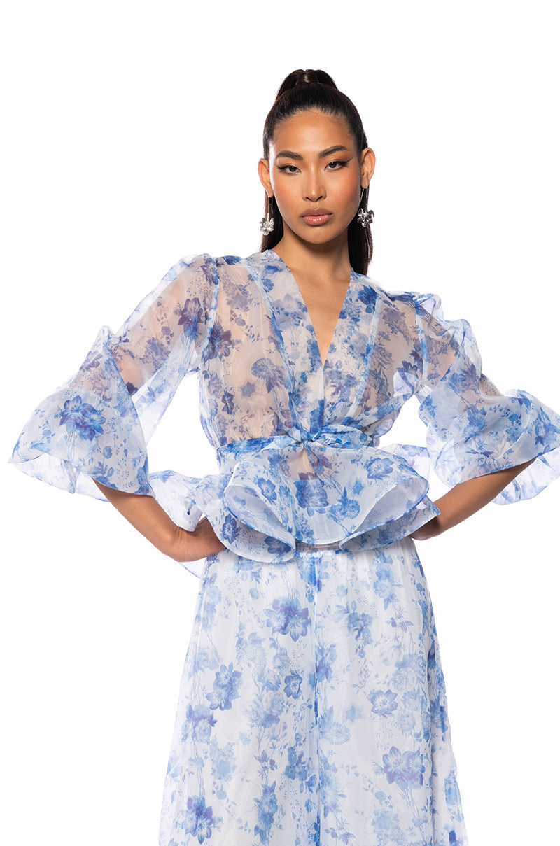 Side View Gardenia Chiffon Tie Front Blouse